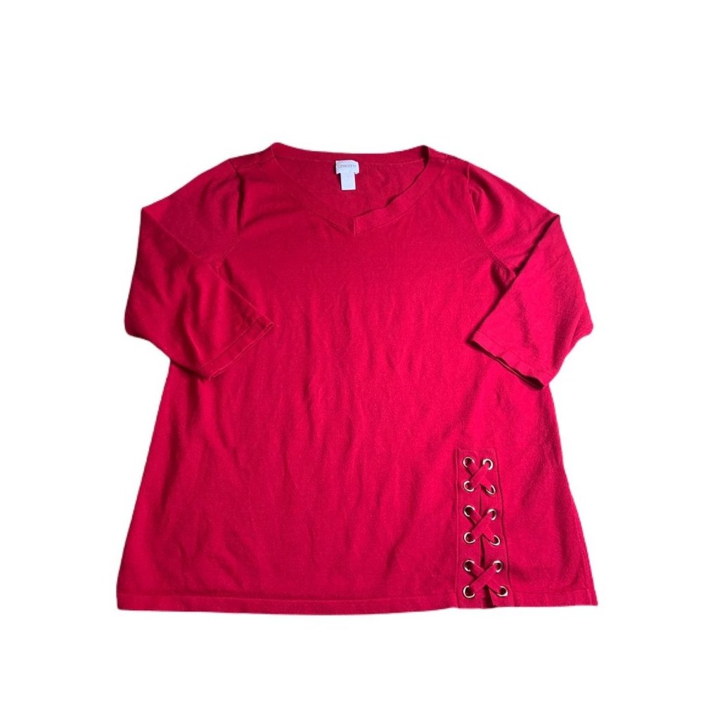 Chicos Womens Red Lace Up Blouse Top Size 1